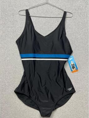 Speedo Empire Splice Swimsuit One Piece Womens Plus 2X Black Stretchy Beach Pool